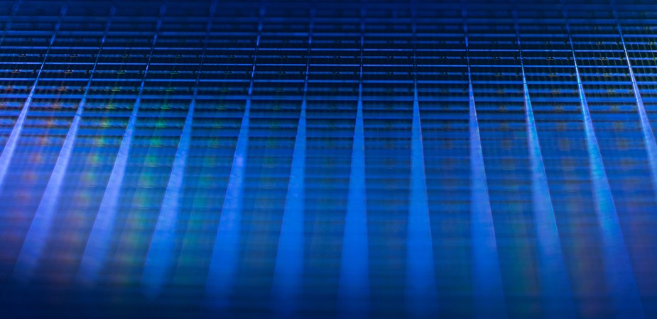 close-up of a semiconductor blue wafer