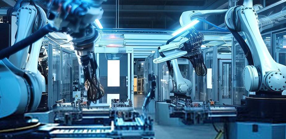 Multiple mechanical arms working in a streamlined space.