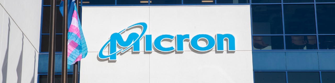 Micron headquarters with transgender flag raised