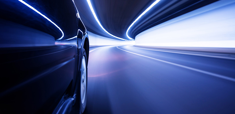 Car lights streaking at night