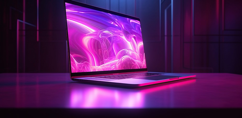 PC with swirls of purple on the screen